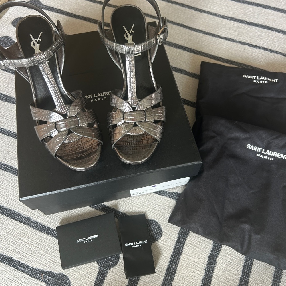 NEW YSL Saint Laurent Tribute 75 Croc Platform Sandals sz 37 | 10.5 cm heel